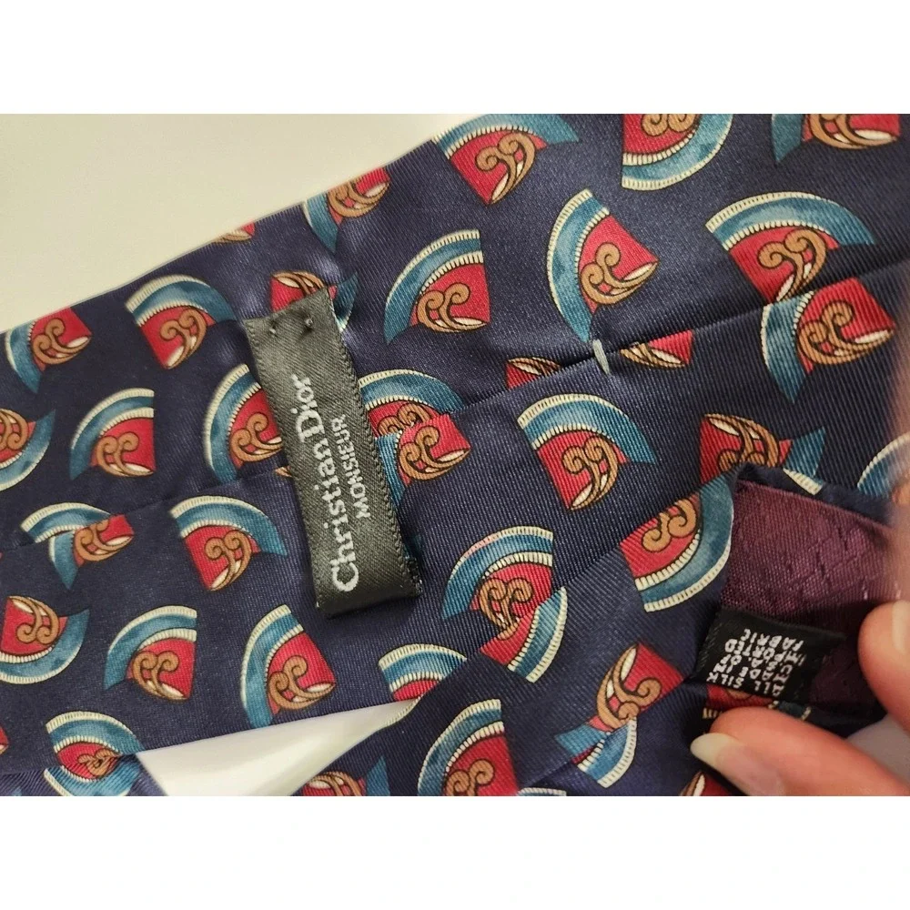 Christian Dior Monsieur WPL 125 Silk Geometric Motif Navy Blue Neck Tie